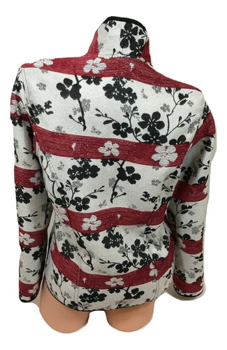 L Reversible Blazer Jacket Black White Red Gray Floral - Picture 5 of 12