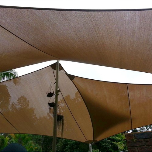 Cubierta de dosel de sol rectangular marrón con alambre de acero para jardín exterior 21 pies - Imagen 6 de 9