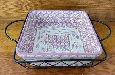 Temp-Tations Tara Old World Lilac 1.5 QT SQ. BAKER & Wire Carrier NEW!