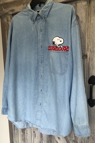 PEANUTS Collection Snoopy L/S Camisa Denim Cambray Con Botones Para Hombre’s XL - Imagen 6 de 21