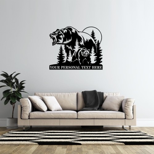 Personalized Roaring Bear Moon Name Metal Sign. Custom Black Bears Wall Hanging - Picture 3 of 5