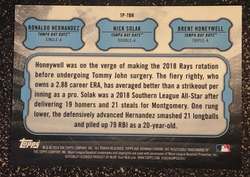 2019 Bowman Chrome Talent Pipeline Atomic Refractor Tampa Bay Rays Solak /150 - Picture 2 of 2