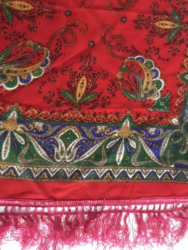 Farbenfrohes Folklore Trachten Tuch Boho, viel Rot - Bild 4 von 4