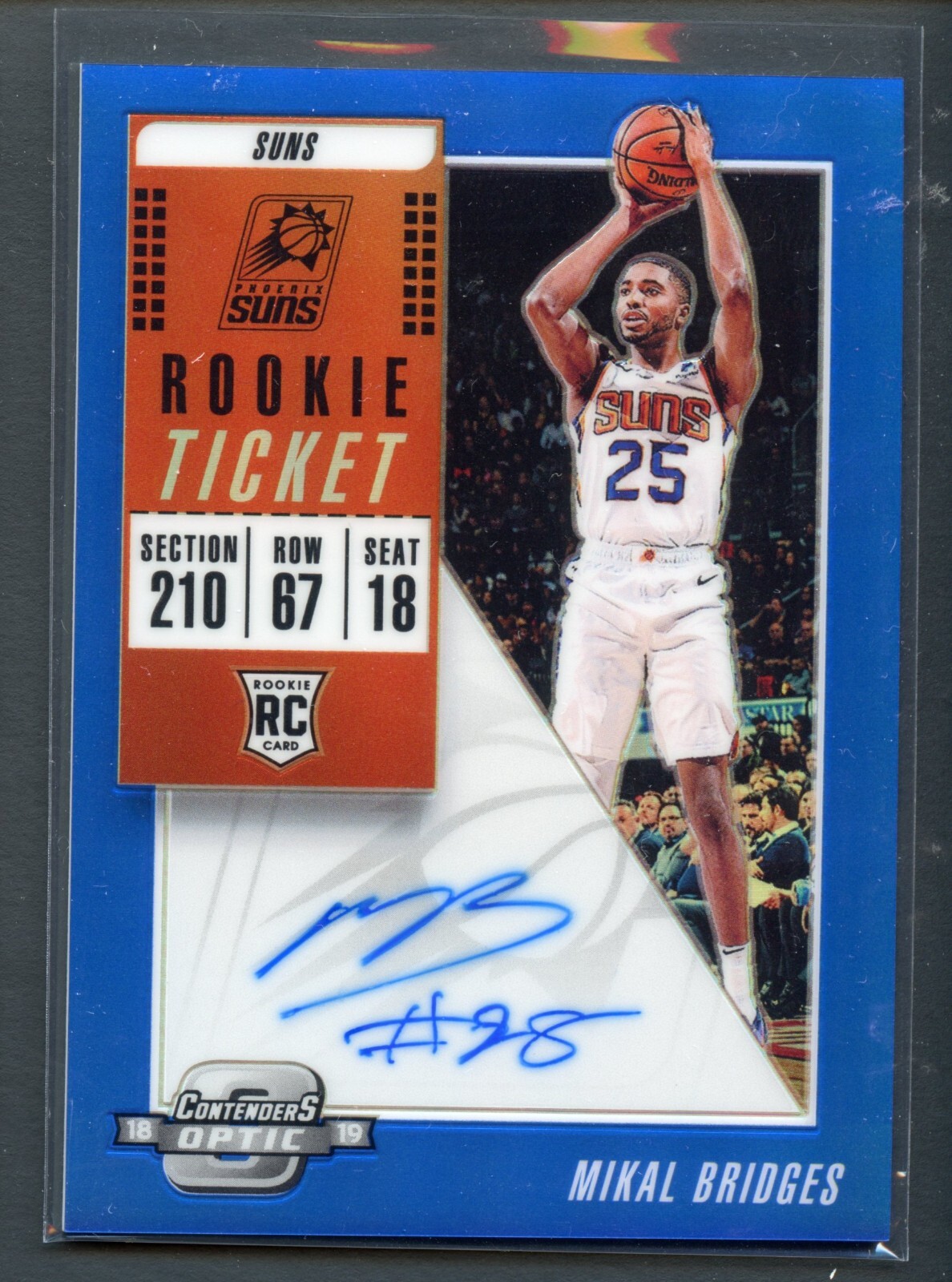 /99 Mikal Bridges Rookie Ticket Auto Blue 2018-19 Contenders Optic #130 on Card