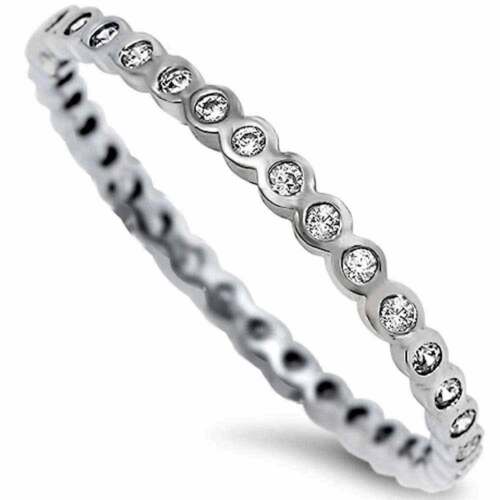 2MM BRILLIANT BEZEL SET CLEAR CZ ETERNITY WEDDING BAND_SZ-5__925 STERLING SILVER - Picture 2 of 4