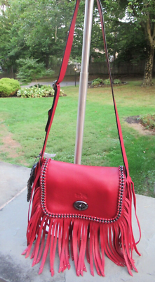 Coach Dakotah Fringe Flap Crossbody Shoulder Bag Red Whiplash 