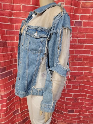 Topshop Moto Women's UK 12/US 8 Organza Oversized Jean Denim & Organza Jacket  - Picture 4 of 12