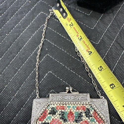 Antique Vintage Mandalian Mesh Evening Purse, Silver, Teal And Pinks - Picture 10 of 12