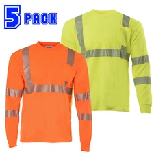 5 Hi Vis T Shirt ANSI Class 3 Reflective Safety Long Sleeve HIGH VISIBILITY