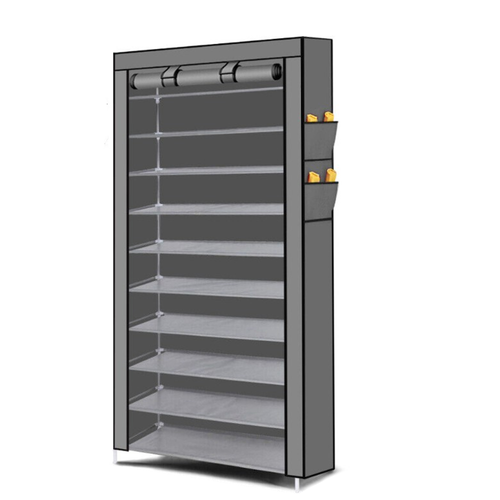10 Tier Shoe Rack Portable Storage Cabinet Organiser Wardrobe Black With Cover - Picture 13 of 13