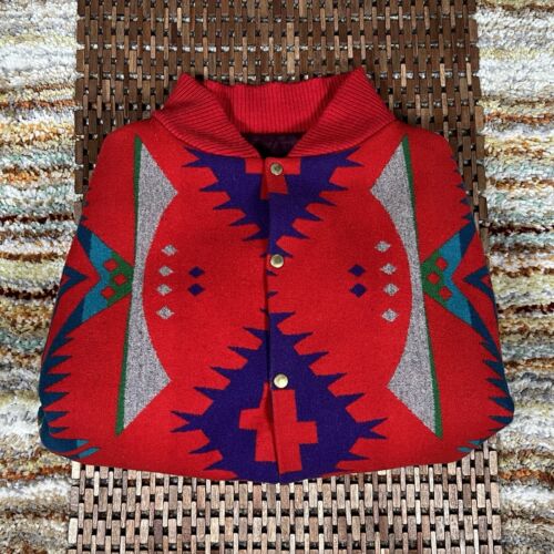 VTG Pendleton Gorge Red Aztec Wool Snap Front Jacket Men’s Size XL - Picture 3 of 4