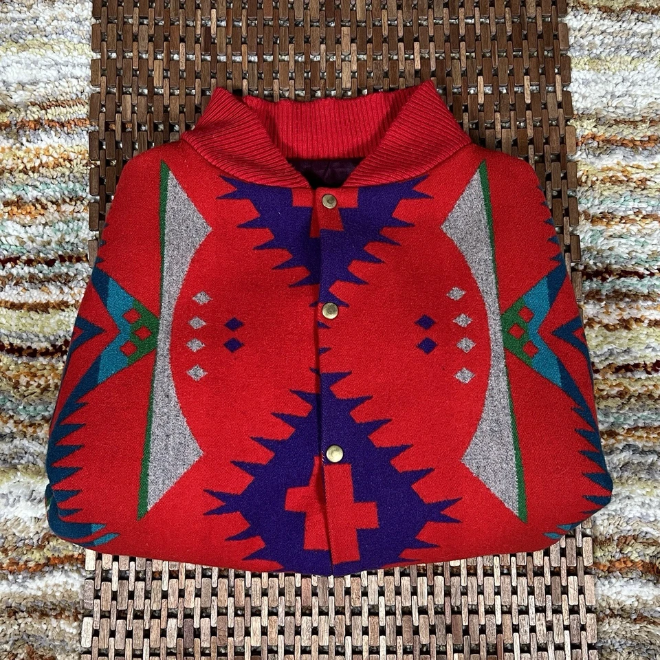 Chaqueta De Colección Pendleton Gorge Roja Lana Azteca Frontal A Presión Para Hombre Talla XL Foto 3 de 4