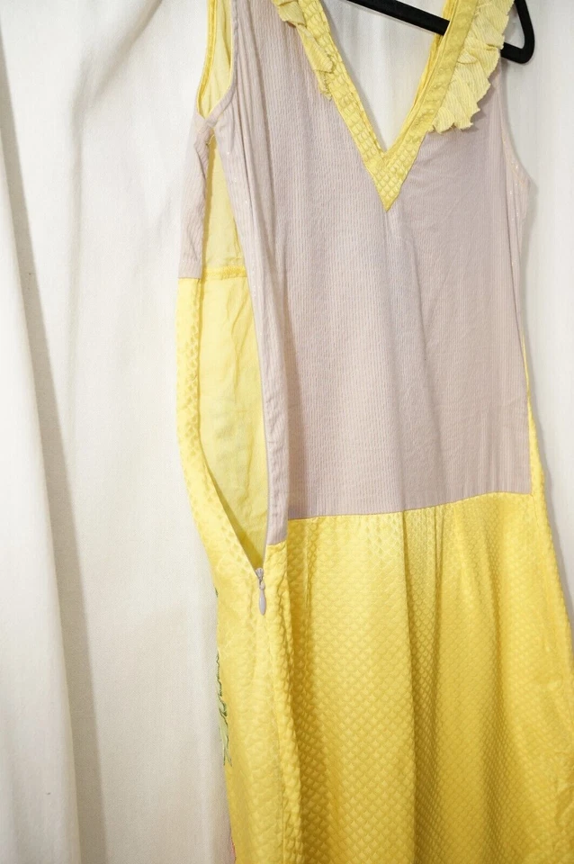 Vestido Custo Barcelona Mujer Talla 36 US Pequeño 2 Amarillo Seda Algodón Cuello en V Foto 3 de 4