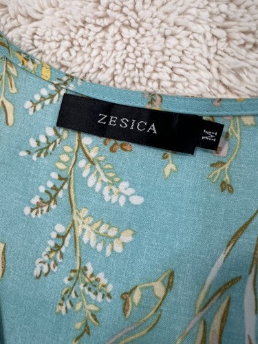 Zesica Wrap Dress Green Bohemian Floral Ruffle Rayon Sze M Short Flutter Sleeves - Foto 10 di 18