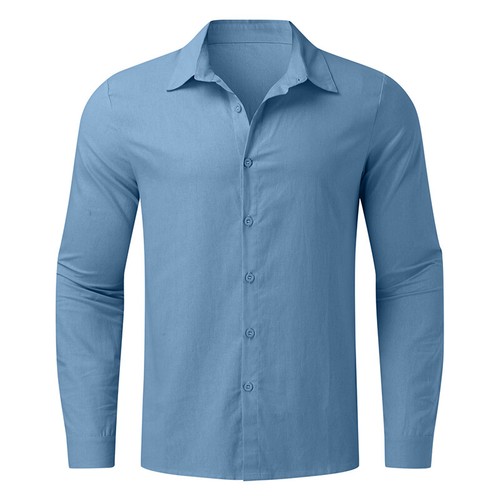 Men Long Sleeve Cotton Linen Dress Shirt Casual Button-up Baggy Tops Solid So - Picture 3 of 29