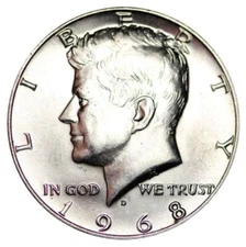 1968 D Kennedy 40% Silver Half Dollar Uncirculated US Mint