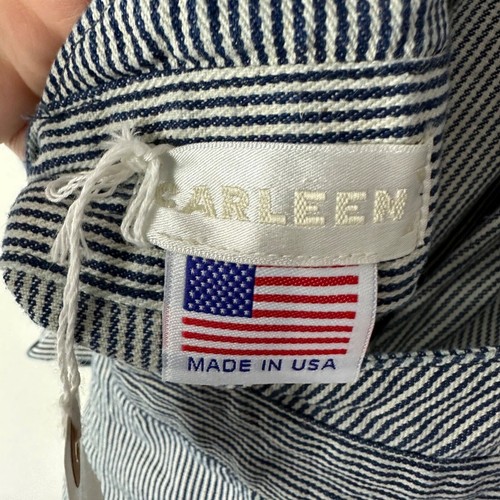 Carleen Louise Wrap Dress Women's XL Apron Style Blue White Pinstripe USA NWT - Picture 8 of 11