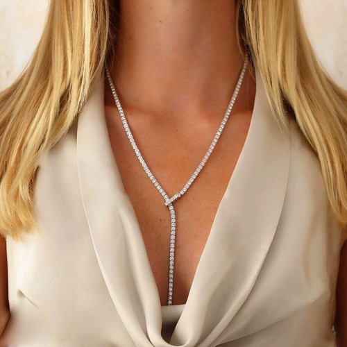 14K Weißgold Diamant Tennis Lariat Y Halskette 25 Zoll 9,16 kt verstellbar - Bild 2 von 4