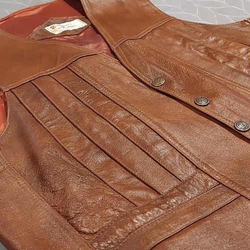 Vintage braun Echtleder Druckknopfleiste Weste Mexiko Unisex KLEINE Brustumfang 38" - Bild 4 von 18
