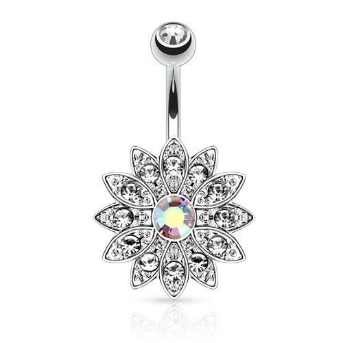 Bauchnabelpiercing Blume Blüte Kristall Chirurgenstahl 14 kt Gold Bauchnabel - Bild 2 von 4