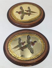 Pheasant Plaques Vintage Brass & Wood Wall De...