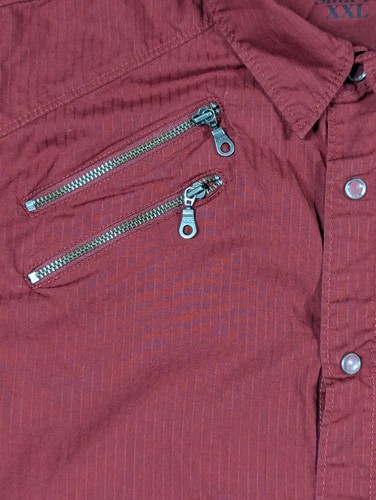 Guess Clear Snaps Shirt Red Long Tab Sleeve Zip Pocket Mens Size XL - Picture 7 of 11