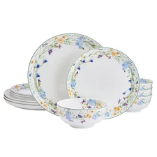Mikasa Quinn 12-Piece Bone China Dinnerware Set Service for 4 – Floral Garland