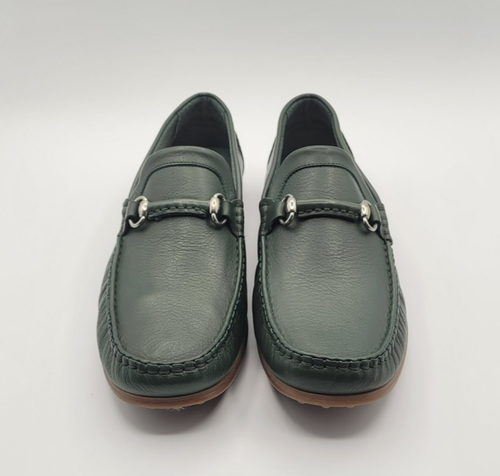NEW BRUNOMAGLI Dark Green Silver 'Giapo Bit' Italian Loafers SZ 8 M NOS - Picture 1 of 9