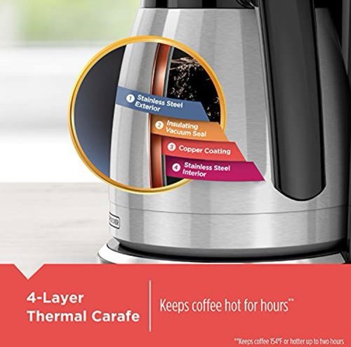 BLACK+DECKER 12 Cup Programmable Brewing Thermal Coffee Maker Stainless Steel - Picture 2 of 4
