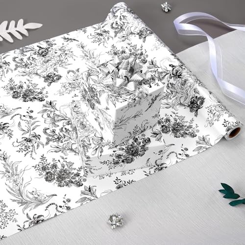  Gift Wrapping Paper Roll - 1 Roll 17”x 33 ft Bridal Shower Black Flower - Picture 6 of 7