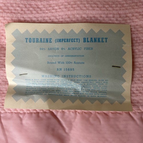 Vtg Chatham Tourine Imperfect Blanket Pink Woven Satin Trim 70 x 90 Nursery READ - Picture 2 of 18