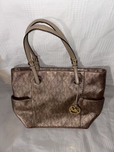 Michael Kors Travel Tote Bag Logo Top Zip Adjustable Shoulder Straps Brown Tan