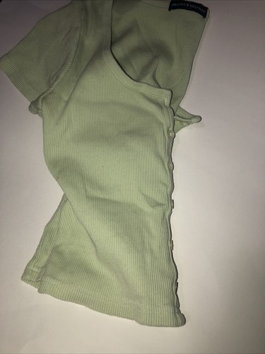 Brandy Melville Y2K Damen Einheitsgröße grün Zelly gerippt Knopf S/S Crop 90er adrett - Bild 9 von 14