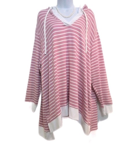 NWT Jane Delancey Plus 2X French Terry Top Tunic Hoodie Striped Pink White - Picture 9 of 9