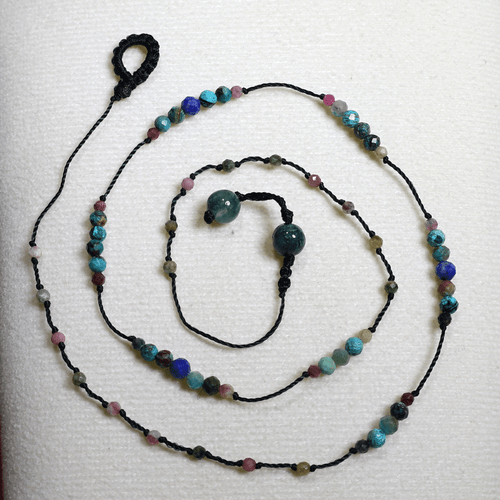 Gargantilla Sky & Rose Delicada~ Turquesa, Turmalina Rosa, Lapislázuli Con Cuentas Gemas - Imagen 6 de 11