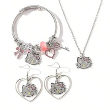 Sanrio 3pcs Sanrio Hello Kitty Necklace Bracelet  Earring Jewelry Set For Party