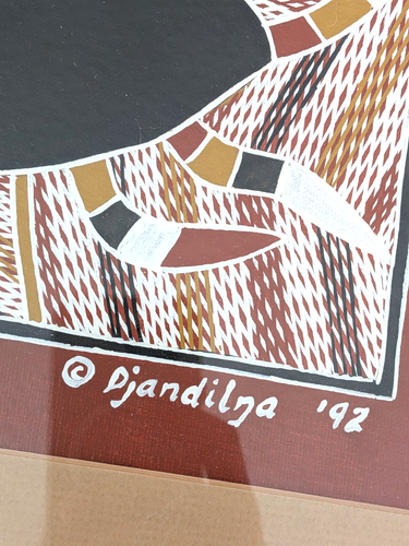 Framed Aboriginal Indigenous Dhuwa Clan Crab Art ELIZABETH DJANDILGA 'Nyoka' - Picture 2 of 11