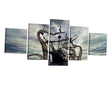 LSIUHWUWI 5 Pieces Canvas Print Wall Art Kraken Octopus 60x32inch Pattern 02