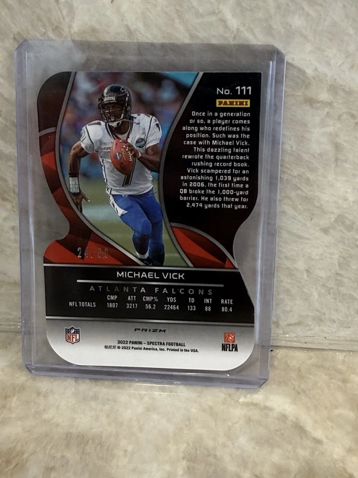 2022 Spectra Michael Vick Neon Blue Die Cut Prizm /50 #111 Falcons Eagles SSP - Image 2 of 2