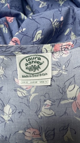 Abito Laura Ashley vintage anni 80 blu floreale plissettato bottoni petto cotone UK 12 - Foto 8 di 9