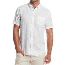 WEATHERPROOF VINTAGE White Linen Blend Woven Shirt Mens XXL Short Sleeve 2XL NWT