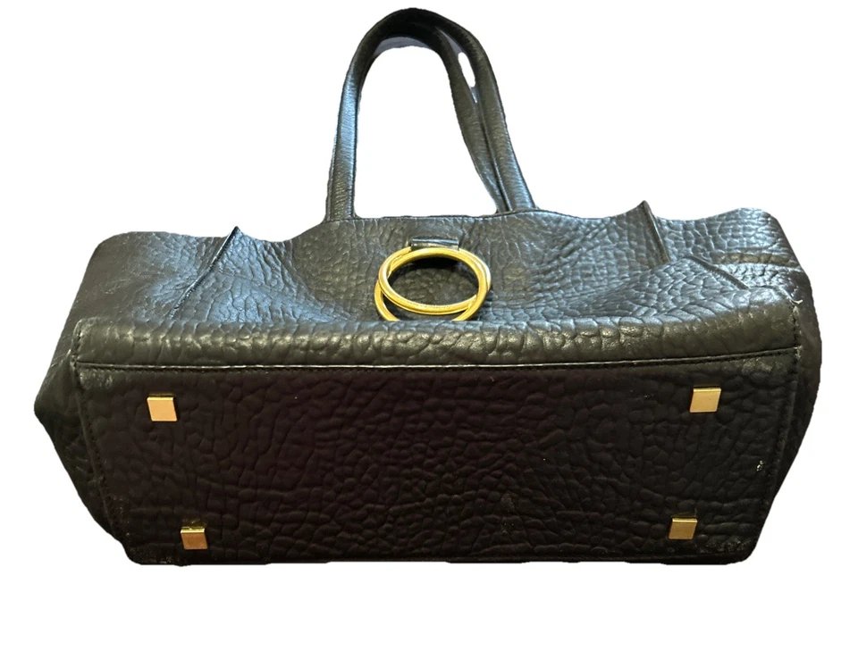 Vince Camuto “Kimi” Lg Pebbled Leather Tote Bag Black Shoulder Bag W/Gold Rings - Image 2 of 4
