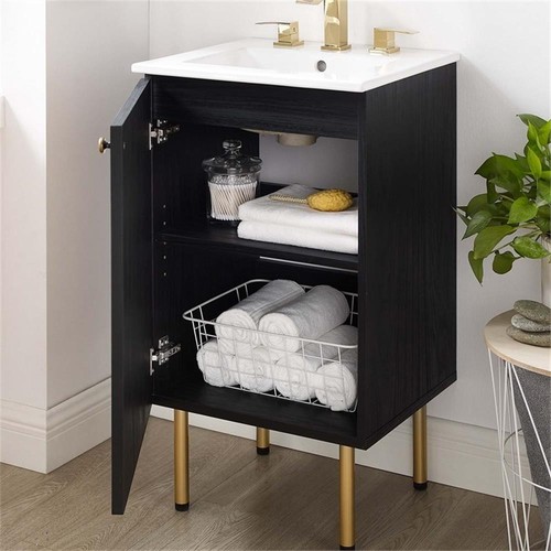 Modway Chaucer 18" Wood & Rattan Bathroom Vanity in Black/White - Picture 14 of 16
