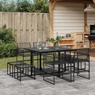 Garden Dining Set 9pc Black PE Rattan Glass Table Powdercoat Steel 110x107x72cm