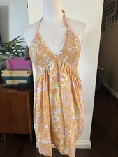 Cotton On 1970s Vibes Orange Pink Psychedelic Flower Power Halter Dress M