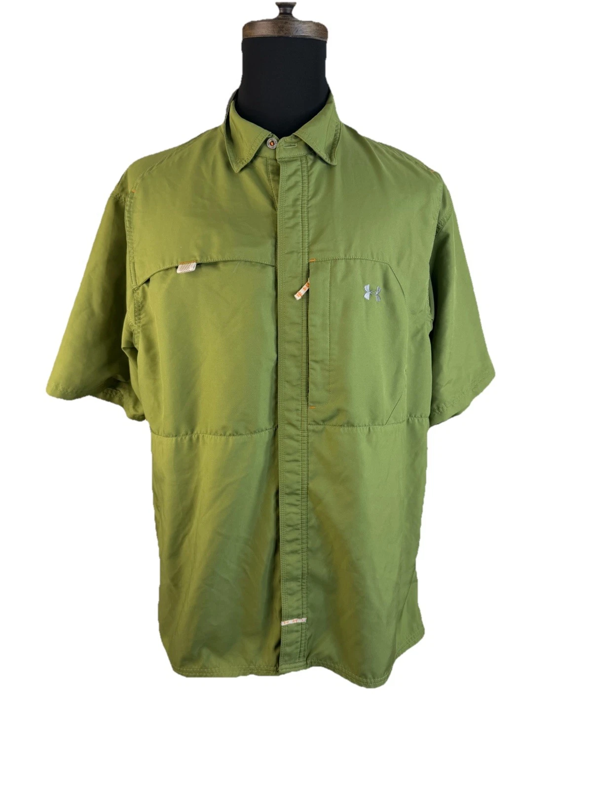 Under Armour Fishing Shirt Mens Large Green Mesh Lined Vented Button Up
