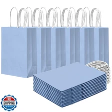 qiqee 24PCS Small Gift Bag with Handles Bulk 8.3"x6"x3" Gift Bags Light Blue 