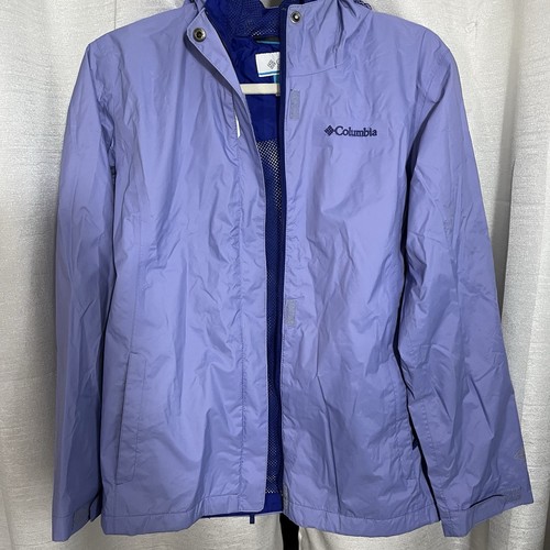 COLUMBIA OMNI TECH HOODED RAIN JACKET in Girl's size Large Purple Light Packable - Picture 12 of 12