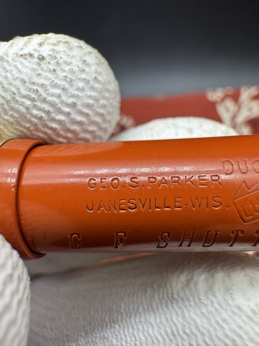Antica penna stilografica Parker Duofold Jr. Lucky Curve anni '20 arancione pennino P - Foto 10 di 24