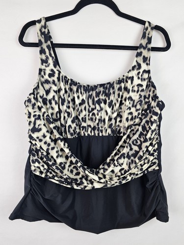 Lands' End Tankini Oberteil Damen Gr. 18 W Schwarz Leopard Badeanzug Schwimmen Bügel